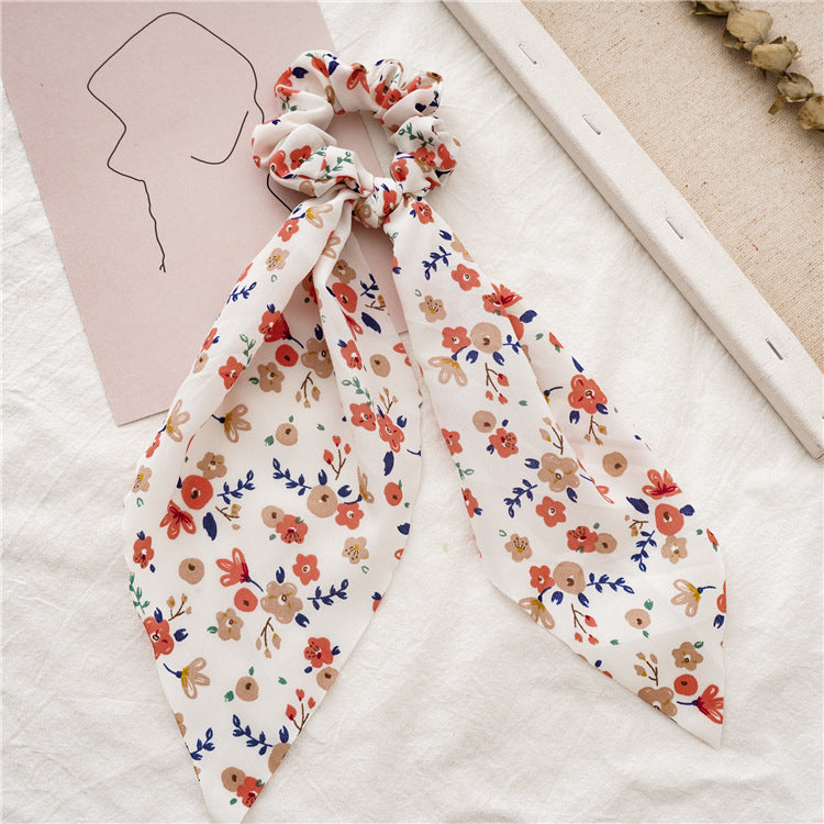 Wholesale Floral Small Fresh Hair Band Ribbon Ponytail Large Intestine Ring